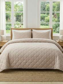 3pcs Solid Light Camel Polyester Bedding Set (1 Bed Skirt + 2 Pillow Shams, Pillow Insert Not Included), Reversible, Soft & Skin-Friendly For Daily Use, Suitable For Master Bedroom, Guest Room, All Seasons, Great Gift, High-End Home Textile, Home Decor - Camel - View 10