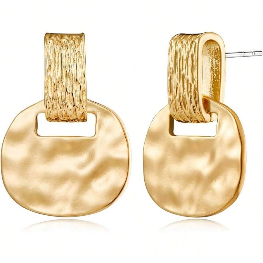 Gold And Silver Boho Hammered Dangling Earrings Women Modern Statement Dangle Drop Earrings Jewelry - Một chiếc búa - Xem 1