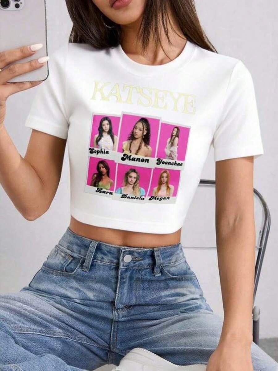 Katseye Shirt, The Beautiful Chaos Tour 2025 Shirt, Katseye Girl Group T-Shirt Vintage Katseye The Beautiful Chaos Tour Shirt, Katseye Kpop Graphics Tee, Katseye Gnarly Parent-Child Outfits - 白色5 - 查看 1