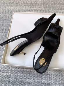 华丽尖头细高跟鞋，2026春季新款女士露跟花卉凉鞋，性感优雅 - 黑色 - 查看 8