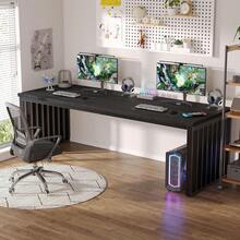 LITTLE TREE 180 Cm Computer Desk, Desk With Heavy Duty Metal Frame, Workstation Study Desk For Home Office, Brown (Without Chair) - Black - View 8