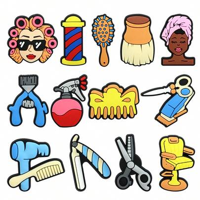 9/13PCS Cartoon Hair Salon Series Shoe Charms Set, PVC Shoe Decorations For Beach Bag, Shoe Accessories Charms, Gift Idea For Birthday Christmas Valentine's Day Halloween Party Favors