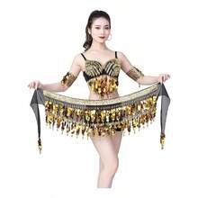 Sequin Coins Fringe Belly Dance Hip Scarves Tassel Dance Belt Skirt Women - 均碼 + 金色 - 查看 4