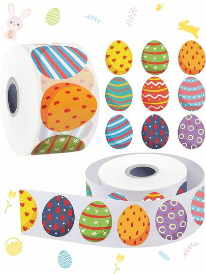 500pcs Easter Egg Stickers, Happy Easter Egg Stickers, Easter Themed Rabbit And Egg Pattern, Self-Adhesive Decorative Stickers, Suitable For Party Supplies, Gift Decoration, Easter Party Decoration