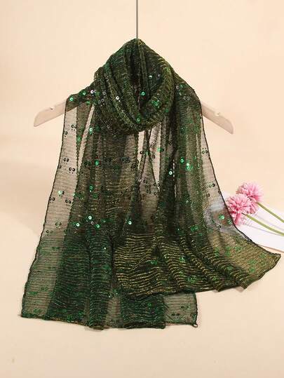 1pc Women's Lightweight Solid Color Double Polka Dot Sequin Bandana Scarf, Suitable For All Seasons, Middle Eastern Headscarf, Decoration Scarf, Beach Shawl, Daily Use