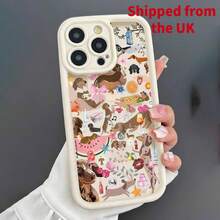 Cute Dog Pattern Phone Case, Decorative Phone Protector Cover, Phone Accessories Compatible With IPhone 16 15 14 13 12 Plus Pro Max - Antique White - View 5