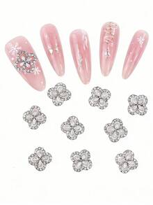 10pcs Gold & Silver Y2K Style Rhinestone Nail Art Decorations, Luxury Japanese Alloy Nail Diamonds, 3D Lightweight Full Diamond Inlaid DIY Nails, Cute Nail Art Accessories, Nail Supplies, Nail Gems - Multicolor - View 3