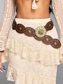 1 pièce Ceinture en PU de style rétro bohème, look de cowgirl occidentale américaine, convient pour toutes les saisons : automne, Halloween - Noir - Voir 17