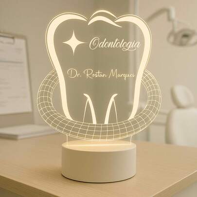 Luminária 3D Dentista, Odontologia, Cirurgião Dentista Led 7 Cores Rgb, Decoração, Presente Formando, Formatura