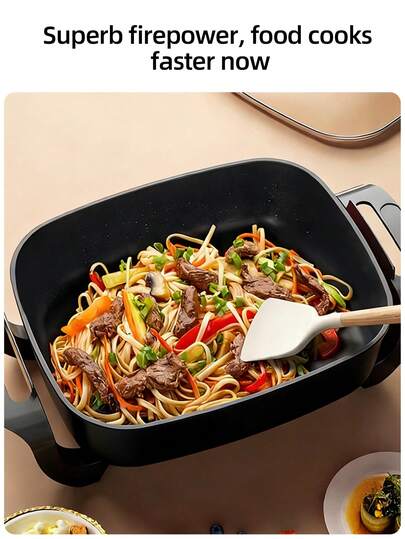 Non-Stick Ceramic Electric Cooker With Glass Lid, Aluminum Made, 1500 Watts, Adjustable Temperature Controller, Suitable For Home Use For Frying, Roasting, Steaming Or Boiling, Easy To Clean.