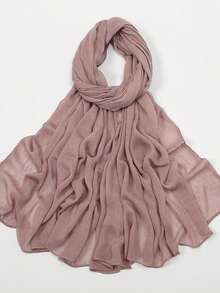 1pc Women's Solid Color Lightweight Elastic Pleated Headscarf, Fashionable Scarf, Soft & Casual Hijab, Beach Towel - A - View 26