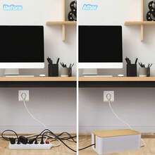 Caja de gestión de cables de escritorio minimalista de bambú con tapa, organizador para cables de alimentación, cargadores y otros cables - Multicolor - Ver 10
