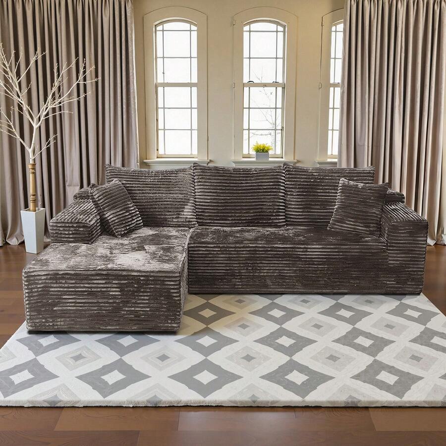 Modern Sofas For Living Room: 104" Modular Boneless Cloud Couch | L-Shape Sectional W/ Chaise Lounge, Deep Seat & Easy Setup | Bedroom Friendly - Màu Khaki - Xem 1