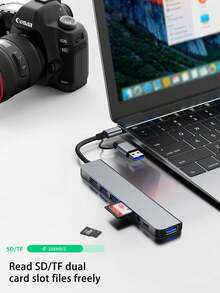 Adaptador de hub USB 3.0 de 8 en 1, interfaz multifuncional, compatible con teléfonos tipo C y tabletas iPad OTG, con conector de 3.5 mm para auriculares, unidad flash USB, disco duro, lector de tarjetas SD - Gris - Ver 11