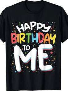 Camiseta de Talla Grande "Feliz Cumpleaños a Mí" para Fiesta de Cumpleaños Divertida, para Hombres y Mujeres, Unisex, de Algodón, Cuello Redondo - Camiseta Casual Cómoda y Transpirable - Regalo Perfecto para Cumpleaños, Uso Casual - Negro - Ver 2