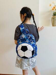1pc Teenager Football Shaped Zipper Closure Casual Printed Backpack, Suitable For Ramadan And Daily Use - A - View 9