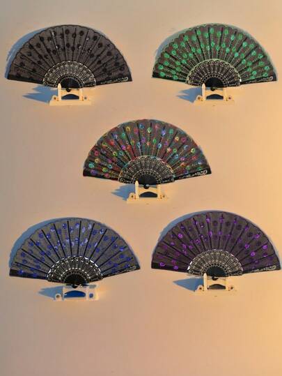 1件装装饰折叠蕾丝手扇套装，彩色刺绣花卉图案手持扇，便携式降温扇，适合家居装饰、服装、婚礼派对礼品、夏季户外旅行、舞蹈表演、舞台表演、办公室和卧室使用。