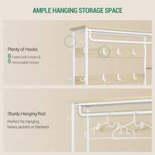 Hzuaneri Coat Rack With Shoe Bench, Wardrobe With Shoe Bench, 1 Drawer, Clothes Rack With 17 Hooks, 1 Hanging Rail, 4-Tier Side Frame, 120 X 40 X 182 Cm - White Oak Color - View 3