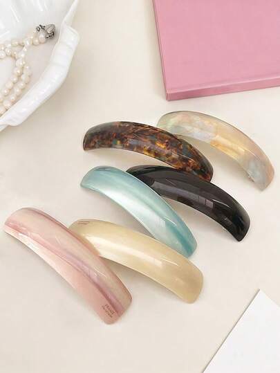 1个优雅复古亮面椭圆形一体式弹簧发夹，简约纯色条纹发夹，适合日常佩戴、通勤、聚会等场合。