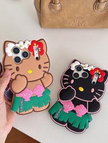 SANRIO 三丽鸥卡通可爱黑猫手机壳，兼容 17/16/15/14 Pro Max，13英寸苹果12英寸全包硅胶软壳，11英寸新款13 Pro Max防震保护套，14英寸夏威夷风格 - 黑色 - 查看 3