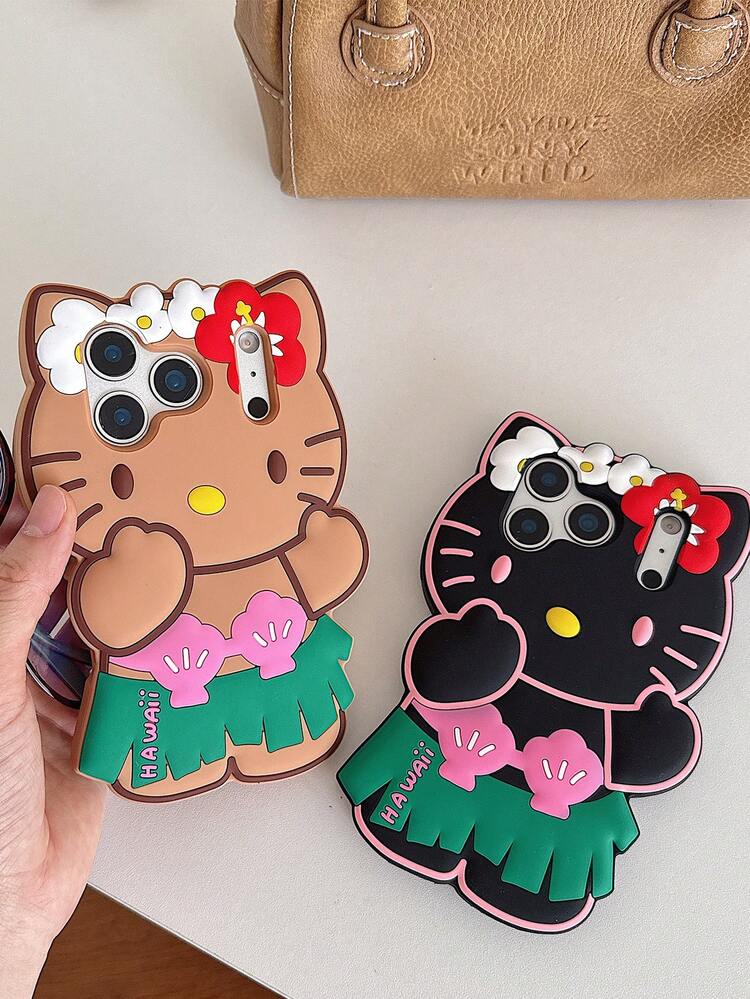 Ốp lưng điện thoại hình mèo đen hoạt hình Sanrio dễ thương tương thích với iPhone 17/16/15/14 Pro Max, ốp lưng silicon mềm bao phủ toàn diện cho Apple 13 và 12, ốp bảo vệ chống sốc mới cho iPhone 13 Pro Max, kiểu Hawaii. - màu đen - Xem 3