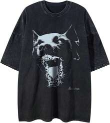 Laixton Men's Pattern T-Shirt Unisex Cotton Oversized T-Shirt Short Sleeve Retro Streetwear Casual T-Shirt Top Comfortable Washed Cotton T-Shirt - 街頭黑 - 查看 6