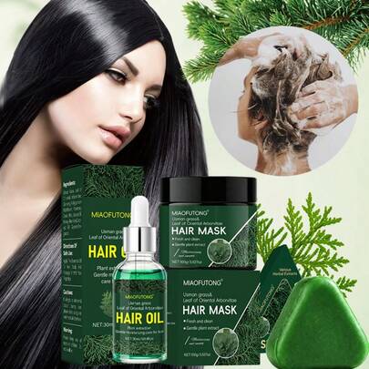 Bộ 3 món gồm xà phòng lá bách, dầu gội cỏ Usman, tinh dầu dưỡng tóc, mặt nạ thảo dược tự nhiên, xà phòng thủ công, làm sạch sâu, nuôi dưỡng tóc, kiểm soát dầu và làm mới làn da, thích hợp làm quà tặng ngày Valentine và Giáng sinh.