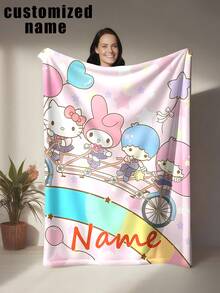 1pc Sanrio Twinkle Stars Themed Blanket, Customizable With Personal Name, Sweet And Cozy Style - Suitable For All Seasons, Soft, Lightweight, Warm, Ideal For Sofa, Bed, Outdoor - Perfect Birthday And Holiday Gift For Family And Friends - Multicolor - View 15