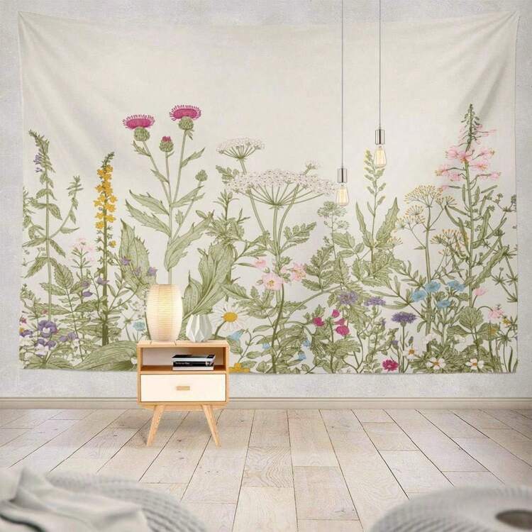 1PC,Floral Tapestry With Green White Spring Wall Hanging Tapestry,Daily Decorative Tapestry For Bedroom Living Room Dorm Green Eucalyptus Decoration For Bedroom,Living Room,Dorm - Multicolor - View 7