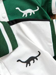 2pcs/Set Baby Boys' Polo Collar Dinosaur Print Short Sleeve Romper, Summer - Multicolor - View 7