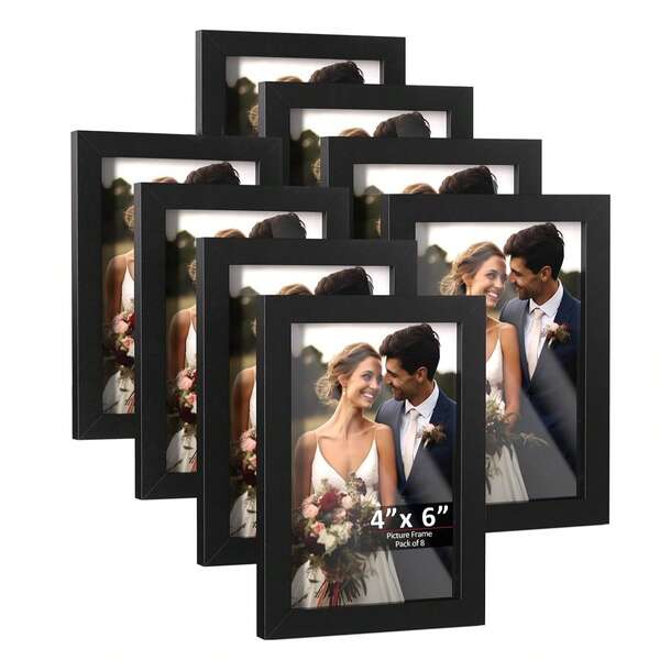 Un juego de 8 marcos de fotos decorativos (6 pulgadas 4 * 6), adecuados para exhibir en la pared y sobre la mesa, hechos de materiales duraderos como plexiglás y madera, se pueden exhibir vertical u horizontalmente, adecuados para fotos, carteles e impresiones artísticas