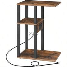 Mesas Auxiliares en Forma de C con Estación de Carga Mesa Auxiliar 2 Puertos USB y Tomas de Corriente Estación de Carga para Espacios Pequeños Sala de Estar Dormitorio (Marrón) - por defecto - Ver 3