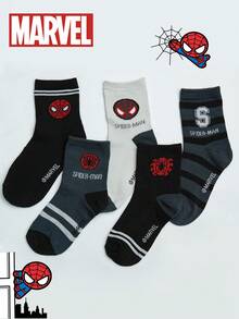 Marvel 10双装儿童漫威蜘蛛侠条纹图案中筒袜，运动袜，四季皆宜，欧美尺码，舒适透气耐穿，色彩鲜艳，适合日常穿着，优质面料，不闷汗，卡通图案，秋冬季款 - 彩色 - 查看 6