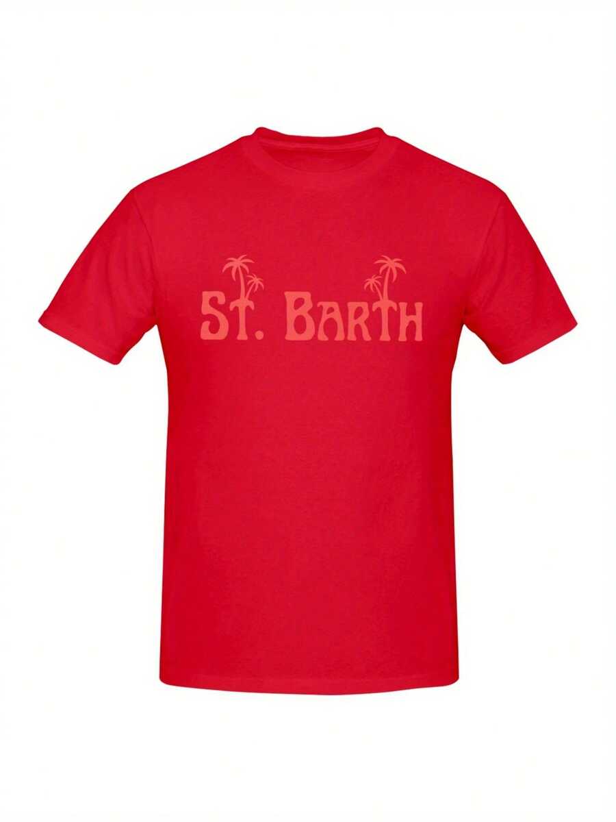 Saint Barth Fashion Print Men'S Round Neck Washed Top, Harajuku Oversized T-Shirt, Creative Gift. - 黑色 - 查看 1