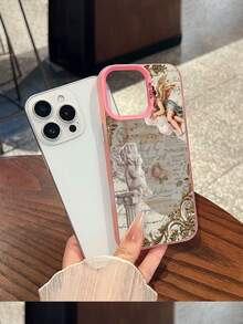 Funda para teléfono con diseño de ángeles en nubes y columnas clásicas. Compatible con fundas para teléfonos ,  17,  16 Pro Max,  15 Pro Max,  13 y  12. Fabricada en TPU, ofrece protección contra golpes y caídas. Un regalo ideal para familiares, amigos, parejas, novios/novias y para San Valentín. - Rosa - Ver 1