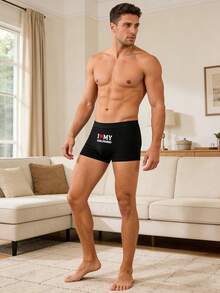 Men's Comfortable Stretchy Lightweight Letter Printed Briefs "I LOVE MY GIRLFRIEND", Suitable For Weddings, Valentine's Day, Anniversaries, Confessions (Gifts For Boyfriend) - Black - View 4