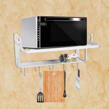 Microwave Oven StandSoporte para Horno de Microondas de Doble Capa Estante para Horno de microondas de Aluminio Organizador Estante Alenamiento Cocina con 10 Ganchos - Verde Oliva - Ver 2