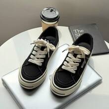 2026 Verano Nuevo Estilo Coreano  Versátil Zapatos de Lona de Suela Gruesa Estilo de Calle para Estudiantes Zapatillas Casuales Zapatos Blancos Transpirables para Mujeres - Negro - Ver 4