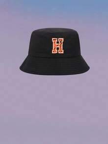 1顶儿童男女通用个性化26字母渔夫帽，时尚户外遮阳帽，适合春、夏、秋、冬日常佩戴，是生日、节日礼物和游戏活动的理想之选。 - 黑色 - 查看 22