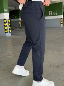 Men's Casual Everyday Commute Versatile Suit Pants With Pockets - Navy Blue - View 3