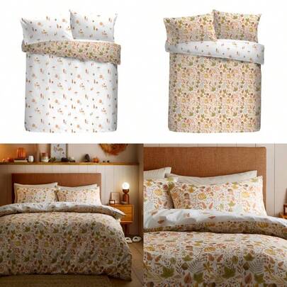 Dreams And Drapes Design Autumn Foliage Duvet Cover Set 52%  Polyester 48% Cotton Double 200x200cm Natural Floral Pattern Reversible Orange