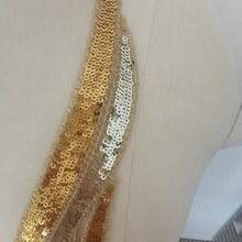 2 Pcs Royal Blue Gold Sequin Lace Fabric Embroidered Gown Appliques Noble Sexyys Collar Sew Patches For DIY Wedding Dress Décor (Gold) - 金子 - 查看 5