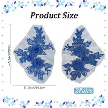 [Free Shipping]4Pcs Blue Flower Lace Applique 3D Floral Embroidery Vintage Appliques Polyester Soild Embroidered Trim Sew On Patches Bulk For Sewing MaFKing Dresses Clothes Gowns Wedding Bridal Costumes DIY - 皇家藍 - 查看 3