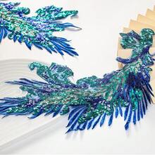 [Free Shipping]Silvora Pair Embroidery Phoenix Costume Sequin Appliques Patches, Peacock Feather Tail Applique Embellishments For Dance Dresses,Clothes,T-Shirt,Neckline Bodice Pants (Blue) - Blue - 查看 5