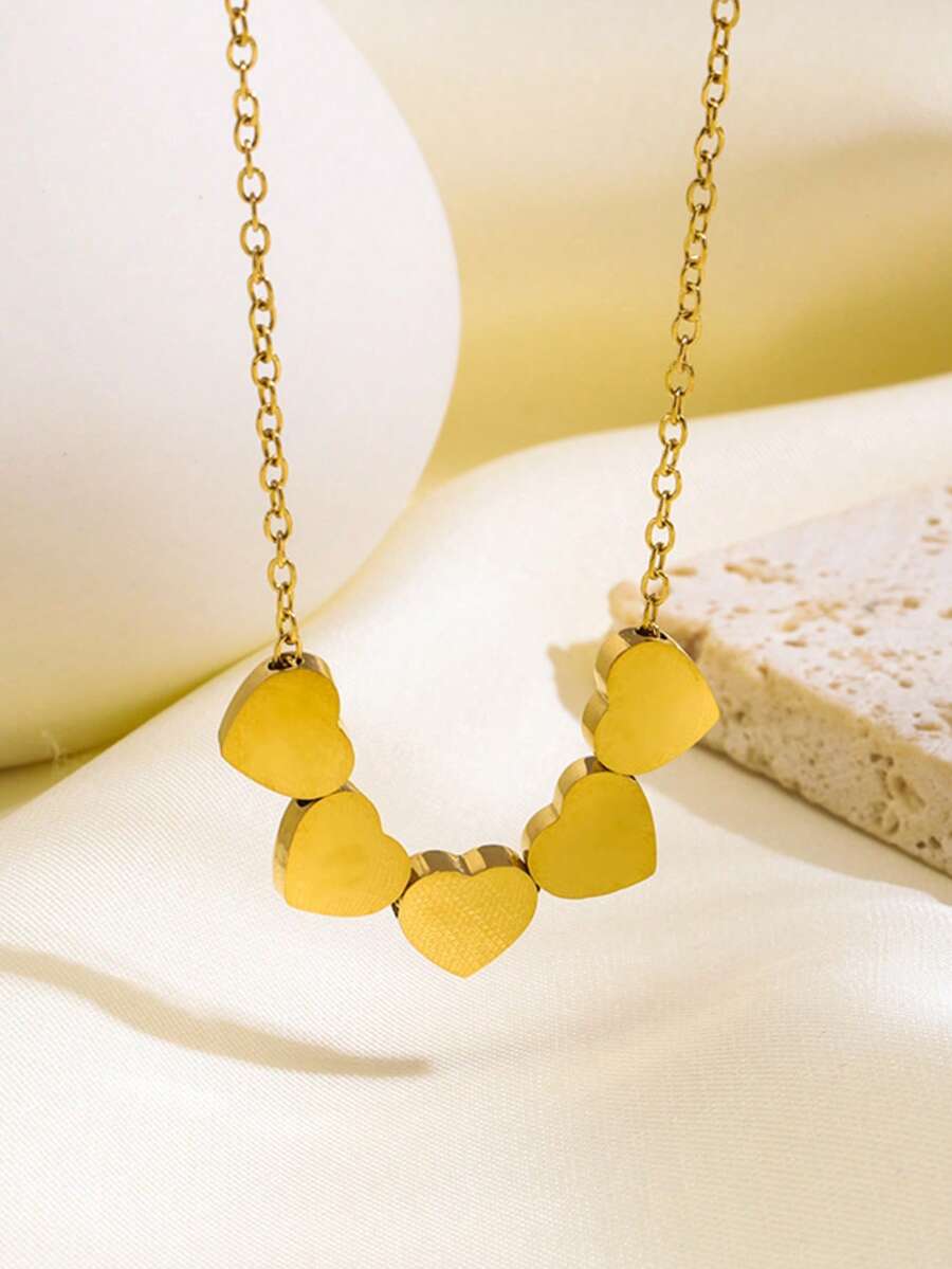 1pc Linked Heart Pendant Necklace, Unique Stainless Steel Design For Women - Heart-to-heart Necklace - View 1