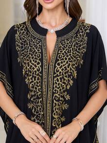 Black Embroidered Dress Thobe For Women House Dress Kaftan - Black - View 3