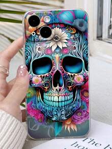1pc Transparent Floral Skull Painted Thick Shockproof Protective Phone Case Compatible With IPhone 17pro/17Air /17/17promax16/11/16pro/16plus/, Compatible With Samsung Galaxy S26/S26PLUS/S26 Ultra S25/S25PLUS/S25 Ultra/A17/A07/A16/A36/A26/A56/A50, Compatible With Xiaomi 11/12Pro/12/12X/13Pro/14Pro/15Pro/, Compatible With Redmi 10/9/Note9/12c/Note11pro/Note8Pro - Multicolor - View 3