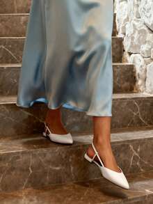 Women Flats Slingback Pointed Toe Elegant Lady Ballet Flats With Adjustable Buckle Strap Chic Fashion Low Heel Dress Casual Work Office Party Shoes - 白色 - 查看 4