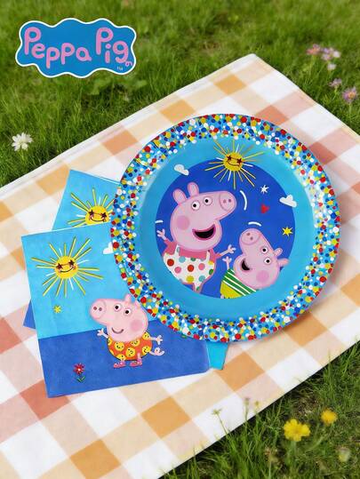 Hasbro 36PCS Peppa Pig Officially Licensed Party Tableware Set With 20PCS 6.5 Inch Napkins And 16PCS 9 Inch Paper Plates Cartoon Design For Birthday Party Family Gathering Celebration Table Decor
