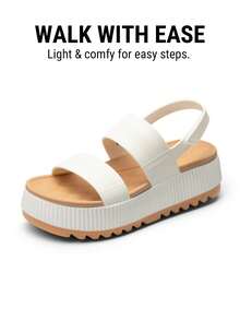 Women's Waterproof 1.69inch Platform Water Sandals Adjustable Casual Lightweight Wedge Chunky Sandals For Beach Vacation Summer White Shoes - 白色 - 查看 7